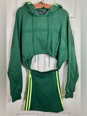 Adidas x Ivy Park Cutout Hooded Dress Green Mini XS Bodycon Skirt Athleisure